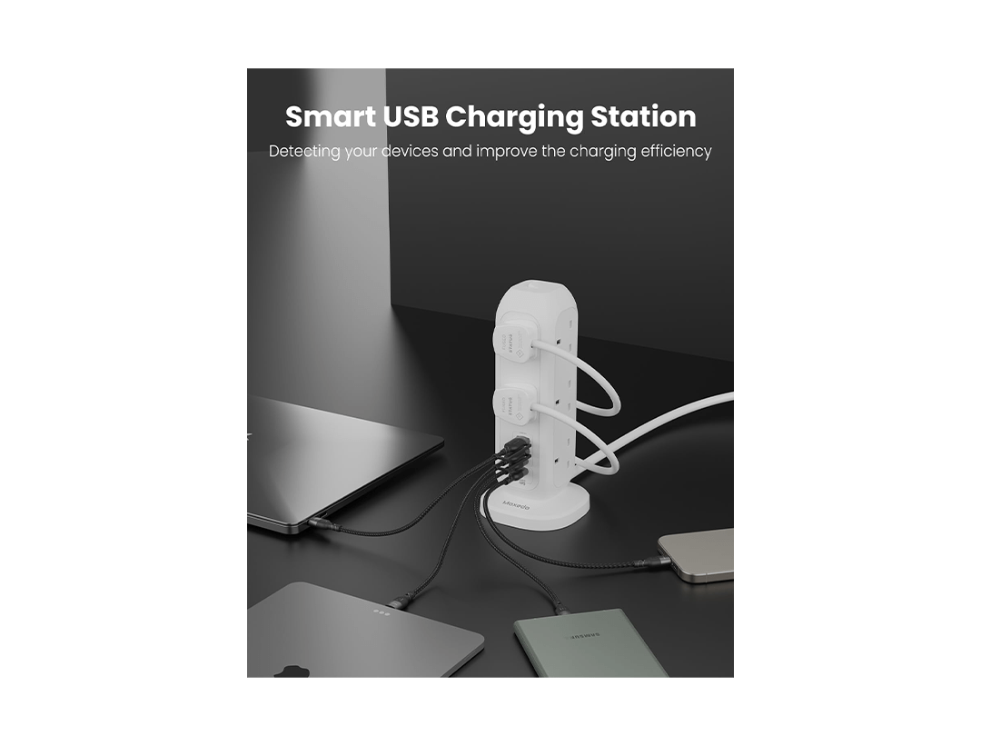 Moxedo MX-PSUK035 Smart-Hub Tower Power Strip 11 AC Sockets with 2 USB-C & 2 USB-A in Qatar Moxedo MX-PSUK035 Smart-Hub Tower Power Strip 11 AC Sockets with 2 USB-C & 2 USB-A in Qatar